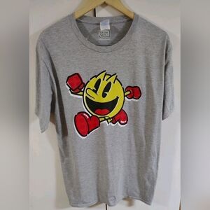 Pac-Man Bandai Namco Men's Gray Graphic T-Shirt Size Large Retro Arcade Gamer